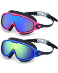 Freela 2 Pack Swimming Goggles for Adult Men Women Youth, 180° Wide View Anti Fog UV Protection Soft Silicone Waterproof No Leak Clear Swim Goggles, Underwater Beach Open Water Pool Goggles Blue Green